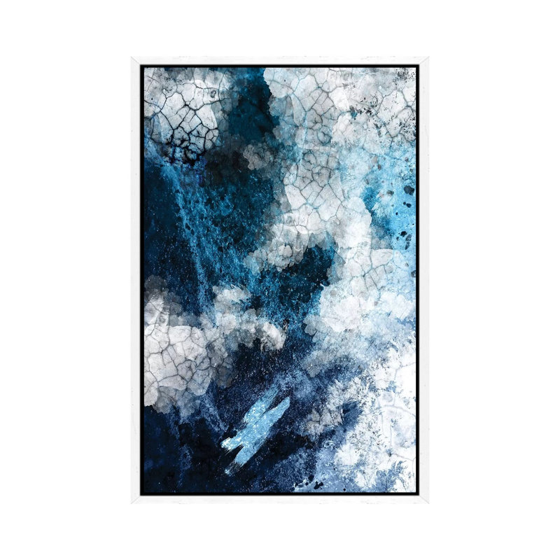 Abstract Navy White II by Urban Epiphany - Painting on Canvas, White Framed, 101.6cm H x 66.04cm W x 3.81cm D