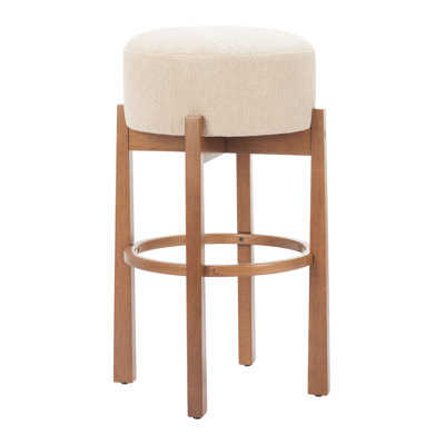 Ensemble de 2 tabourets de comptoir beiges avec sièges rembourrés et pieds en bois de noyer pour îlot de cuisine