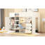 Lit mezzanine en bois beige avec tiroirs, rangement et bureau - Penderie pleine grandeur, tablettes et tiroirs intégrés