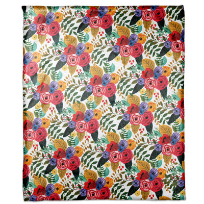 Bright Multi Floral Pattern Hand Woven Throw Blanket