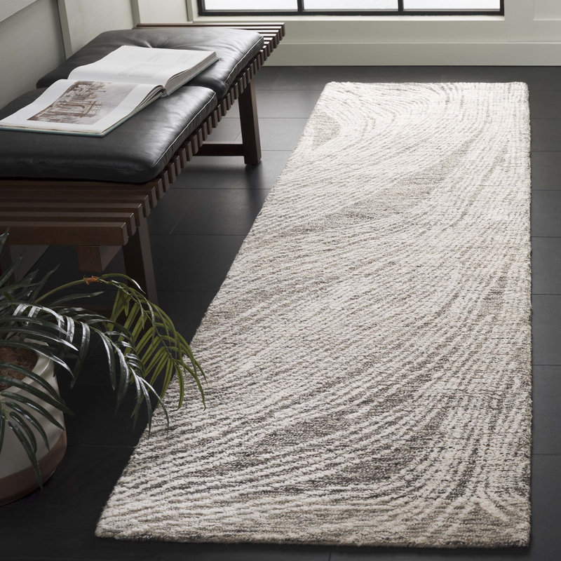 Tapis en laine touffeté à la main Bipin, Tapis de couloir 2 pi 3 po x 12 pi