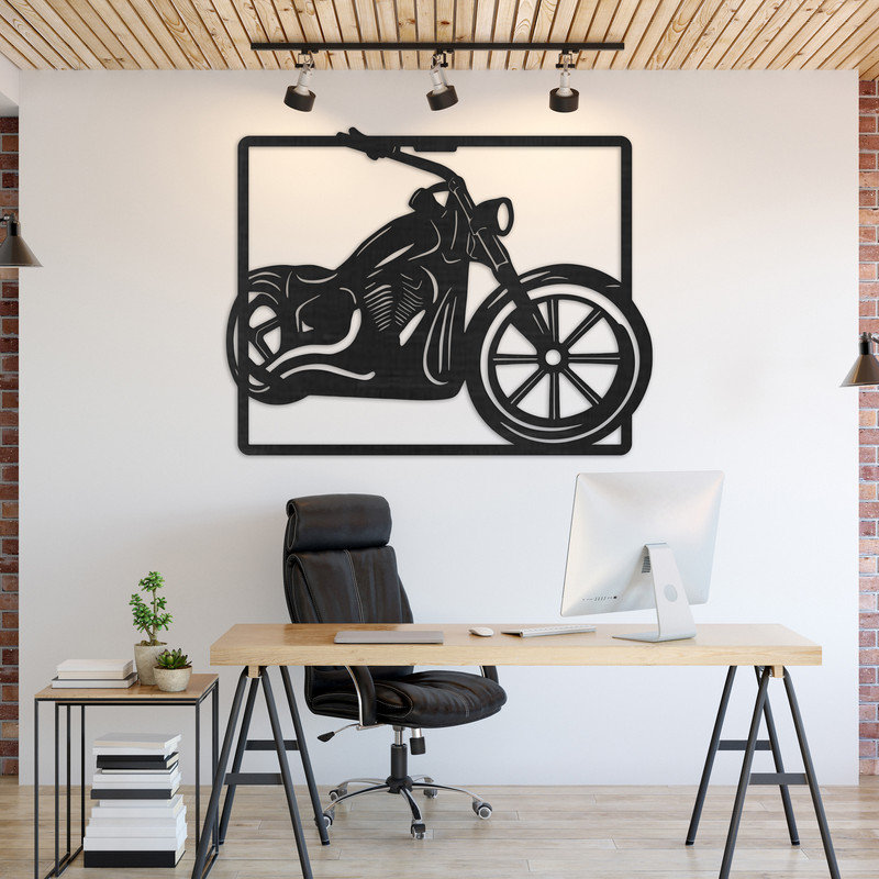 Décoration murale rectangulaire de moto - ACM, H 24,7 po x l 32 po x P 0,25 po, Blanc
