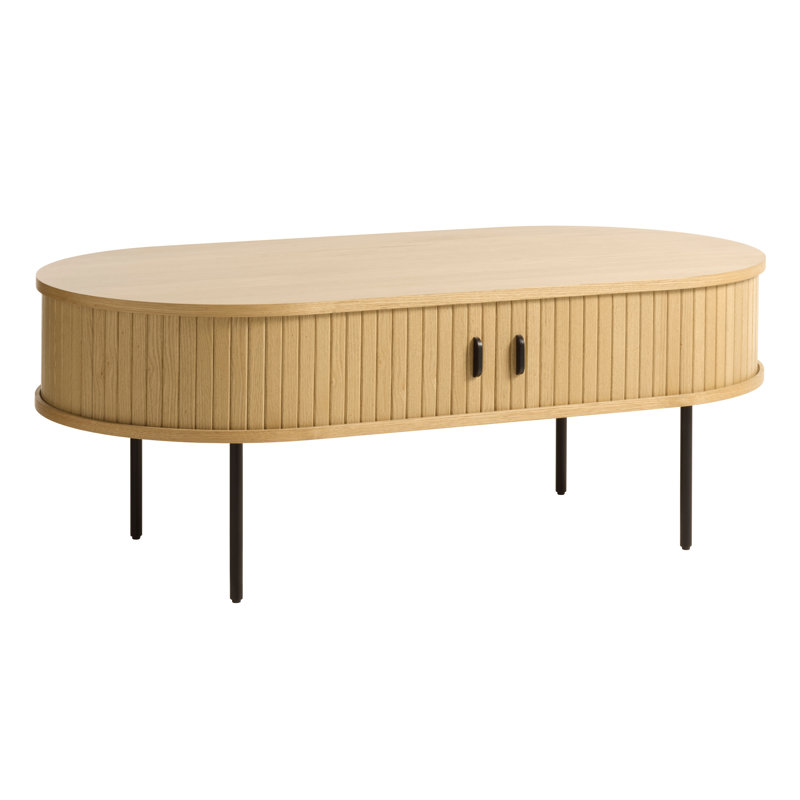 Teneasha Four Leg Coffee Table with Storage, Natural Oak