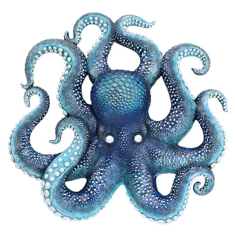 Deadly Blue Resin Octopus Coral Reef Wall Sculpture 16.5"