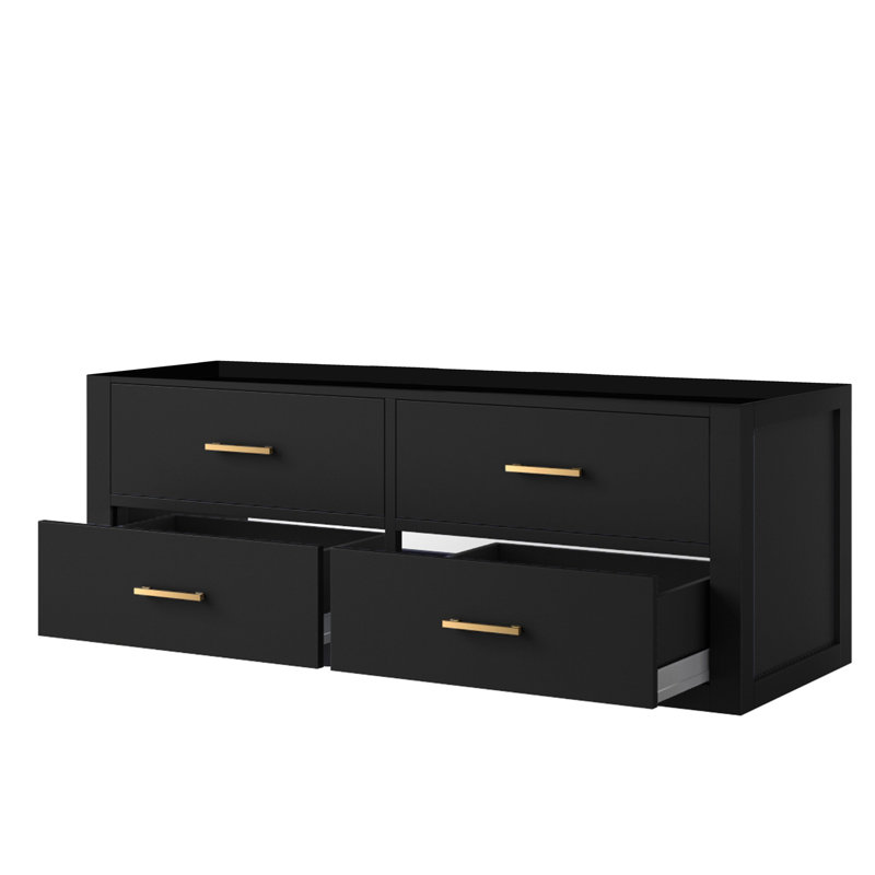 Meuble-lavabo de 48 po de largeur avec fermeture en douceur et tablette sous l'évier, Black