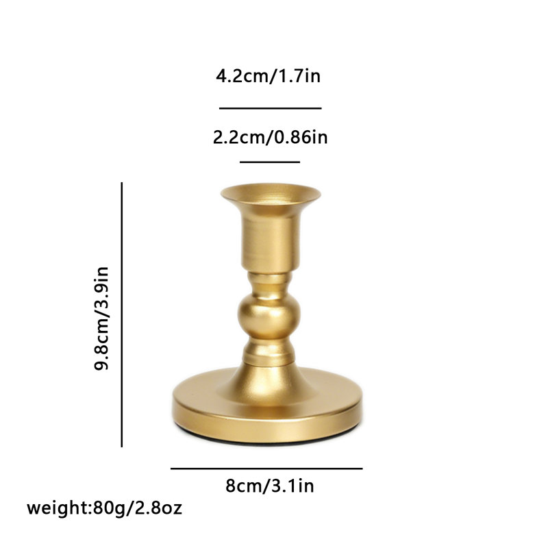 2 pièces-Bougeoir conique en métal doré, chandelier simple classique pour manteau de table