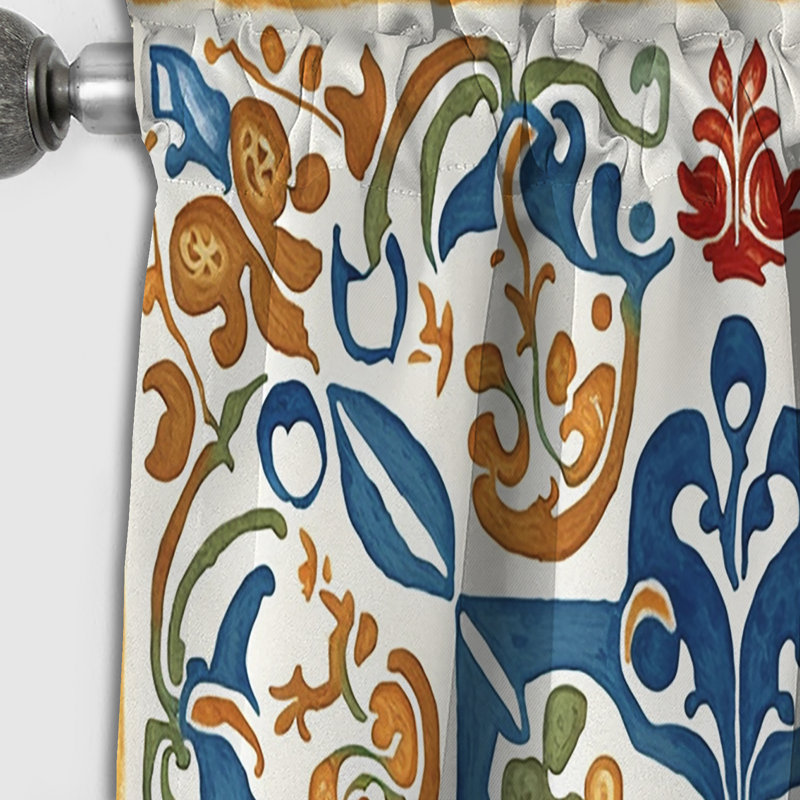 Rideaux occultants abstraits - carreaux de style méditerranéen bleu rétro VII - bleu, L 52 po x L 108 po
