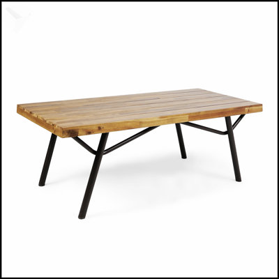 CANOGA Outdoor Acacia Wood And Iron Coffee Table, Durable And Stylish For Patio And Garden