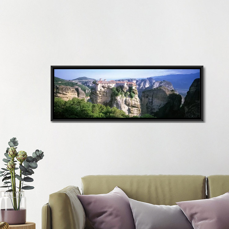 " Monastery Of Varlaam, Meteora, Thessaly, Greece " by Panoramic Images, 24" H x 72" W x 1.5" D, Black Framed Canvas