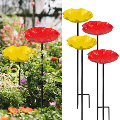 4 PCS Bird Baths For OutdoorsHummingbird Bird Bath For Outside Small Bird Bath With Metal Stake
