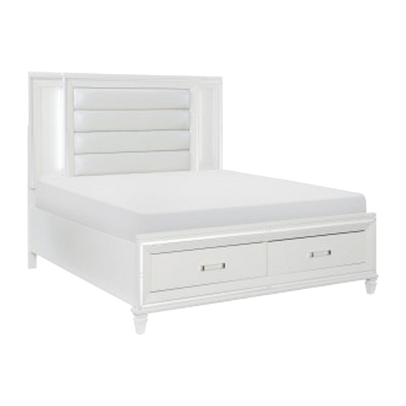 Ensemble de chambre avec grand rangement 4 pièces Rosa, DEL, détails miroir, blanc métallique