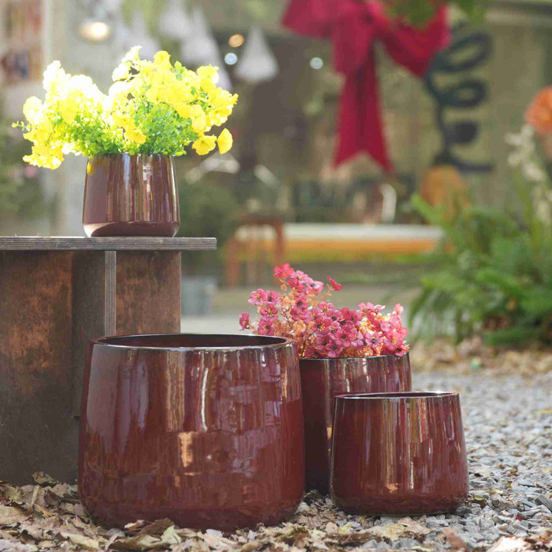 4 pots de fleurs en céramique de haute qualité, Pâte de haricots rouge