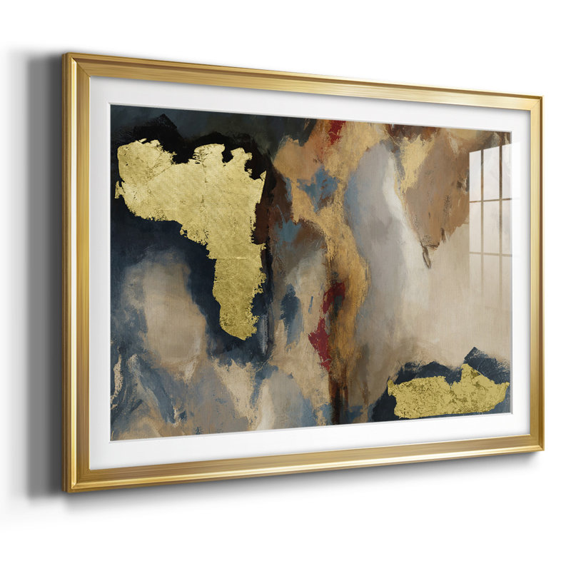 Impression encadrée avec cadre biseauté et verre biseauté, H 27 po x l 39 po x P 1,5 po, Or