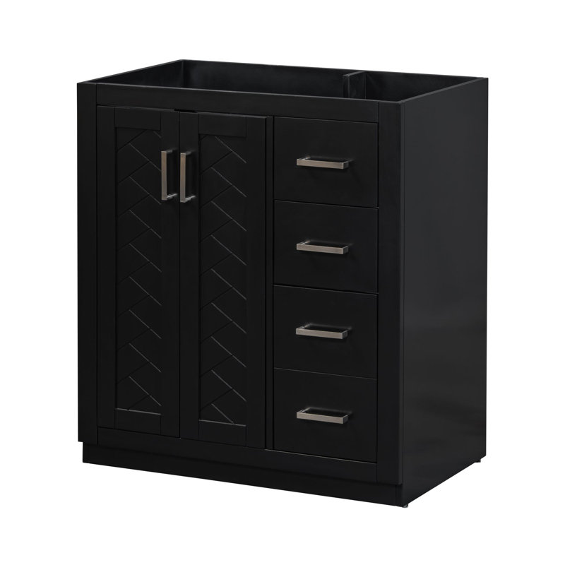  30'' Bathroom Vanity, Solid Wood Frame Freestanding Storage Cabinet with 3 Drawers and Soft Closing Doors, Modern Vanity Set, Black, Sink Not Included
