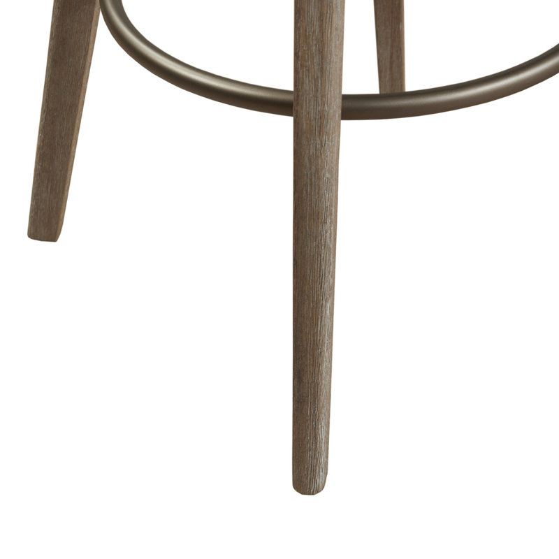Tabouret de bar pivotant de 30 po de hauteur, pieds en bois massif, coussin rembourré de mousse, repose-pieds en métal, assemblage requis, finition grise, hauteur de l'anneau en bronze, requis