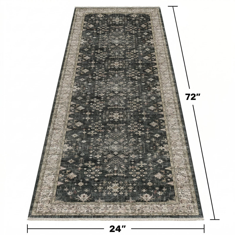 Tapis de couloir antidérapant et antidérapant Boho 2x6, Cendré
