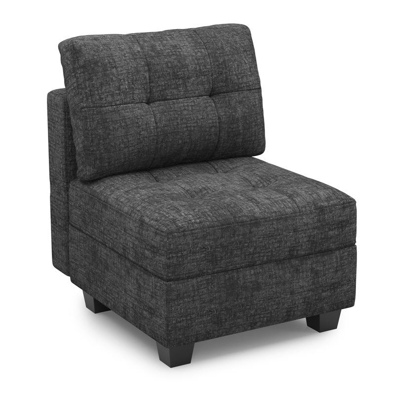 Soneson Armless Storage Slipper Chair , Black Chenille