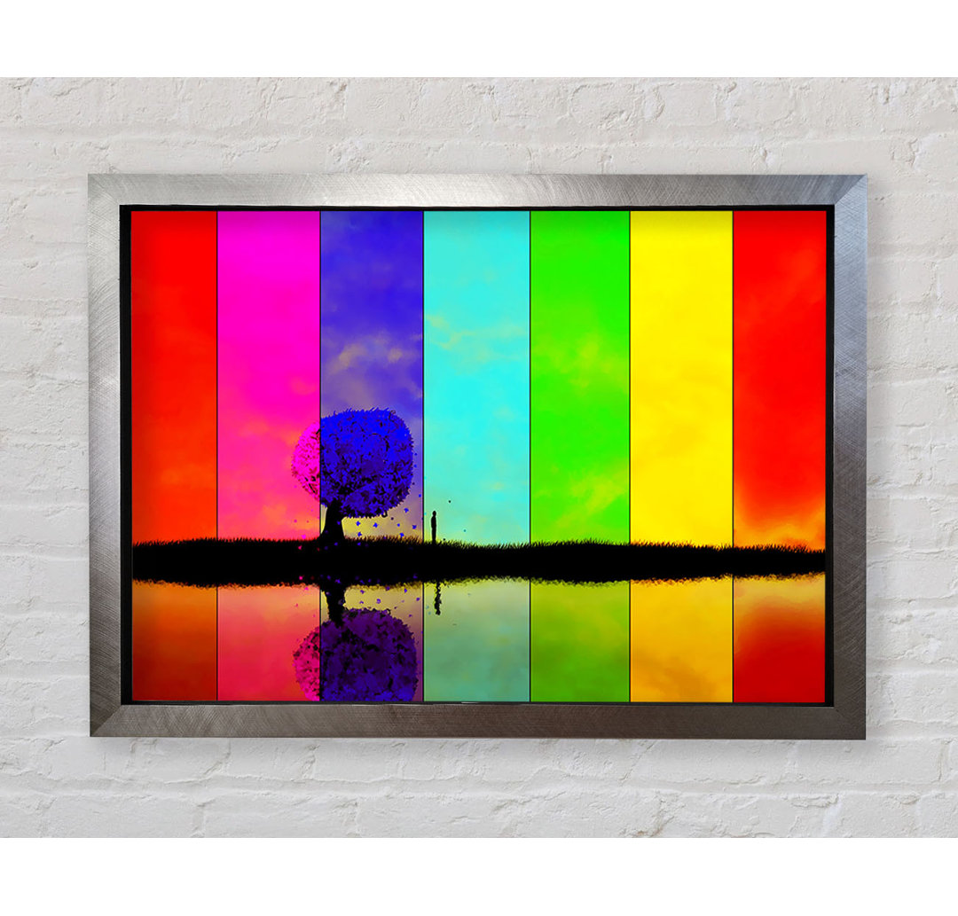 Rainbow Stripes Tree Gerahmter Druck Wandkunst