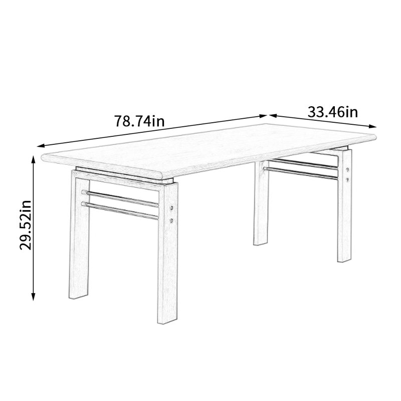 Bureau d'écriture rectangulaire en bois de frêne de haute qualité, H 29,52 po x l 78,74 po x P 33,46 po