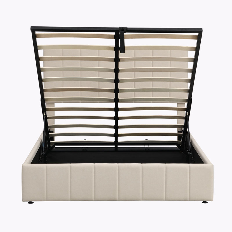 Lit plateforme tapissier avec rangement Alfie-Ray, Beige, Double