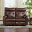 Canapé double inclinable électrique en cuir pleine fleur classique de 156 cm de large, avec port USB et poche de rangement latérale