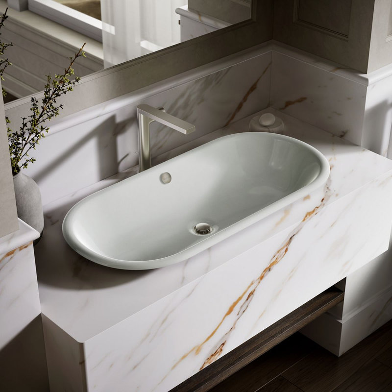 Iron Plains® Metal Oval Dual Mount Bathroom Sink with Overflow, Sea Salt