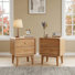 Set of 2 MCM Solid Oak Low & Narrow Nightstands with 2 Drawers