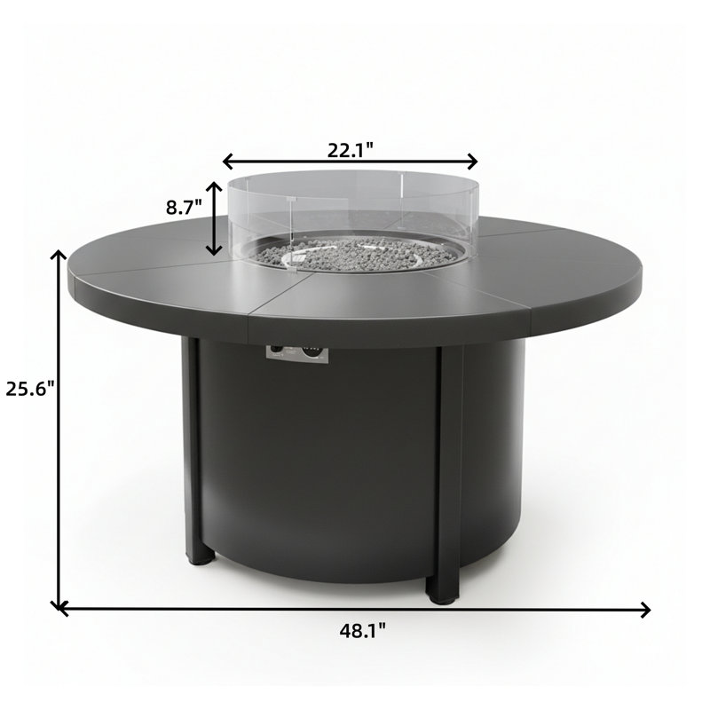 5-Piece Outdoor Fire Pit Dining Set With 48" Aluminum Gas Table (40,000 BTU) & 4 High-Back Stackable Chairs, Tan