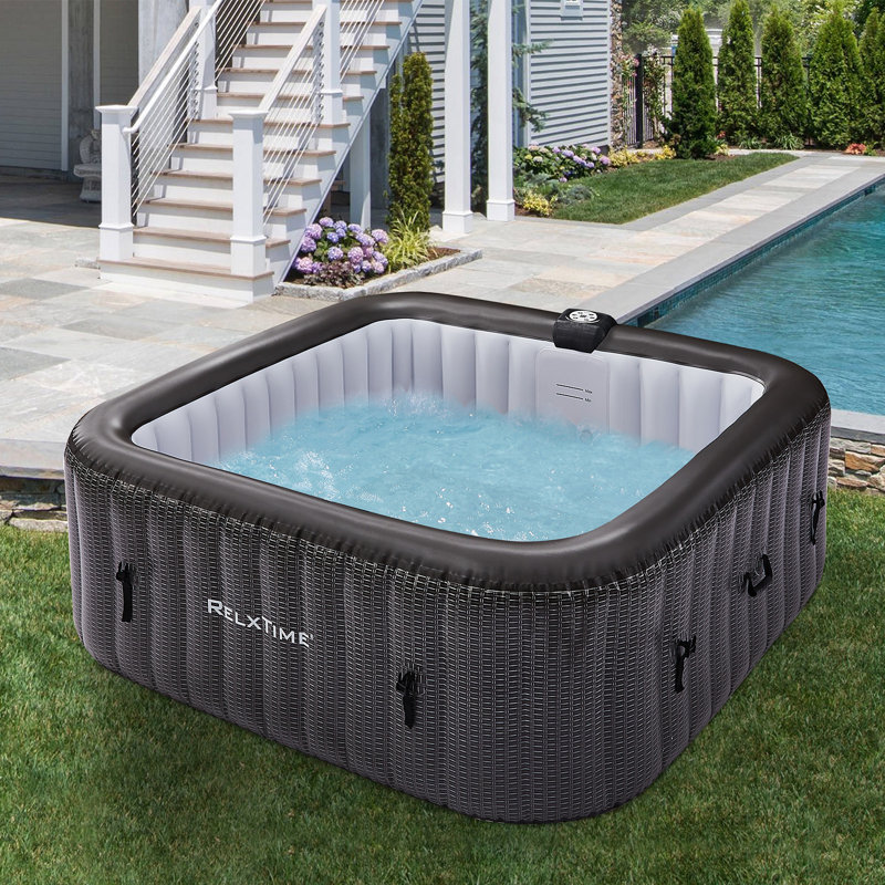 Relxtime 73x73 Inch  Portable Inflatable Jacuzzi Hot Tub, Installation-free Portable Hottub,130 Soothing Massage Jets,  Outdoor Inflatable Spa With Cup Holder, 2 Cartridge