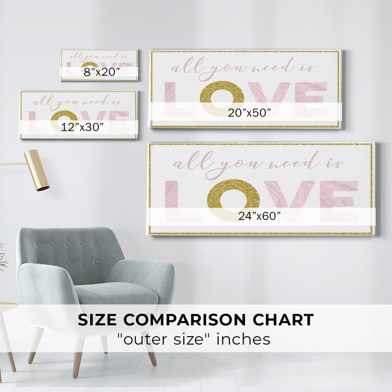 «All You Need is Love», reproduction sur toile tendue, H 8 po x l 20 po x P 1,5 po