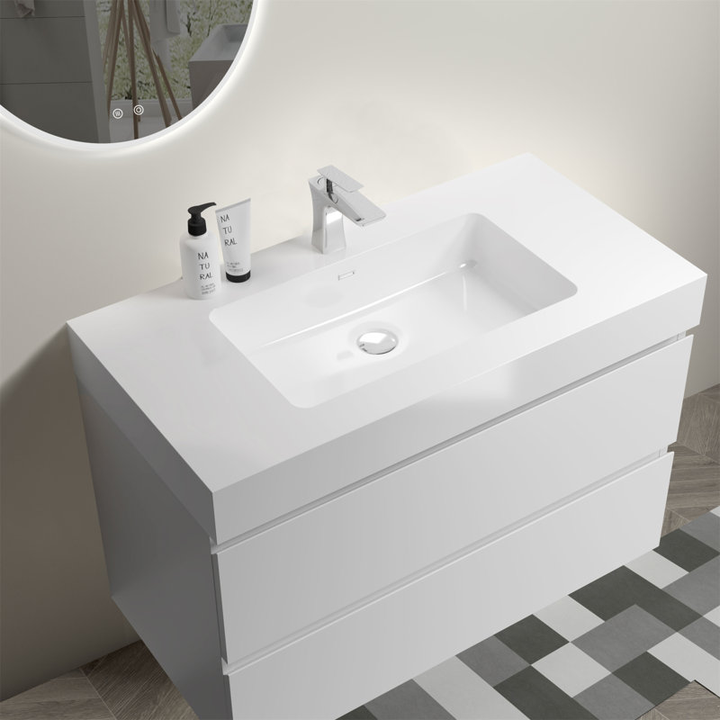 BB02-36-101, Integrated solid surface basin WITHOUT drain and faucet