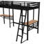 Lit mezzanine simple en métal avec deux bureaux de jeu intégrés, noir - Aménagement de chambre à coucher amusant, pratique et chic