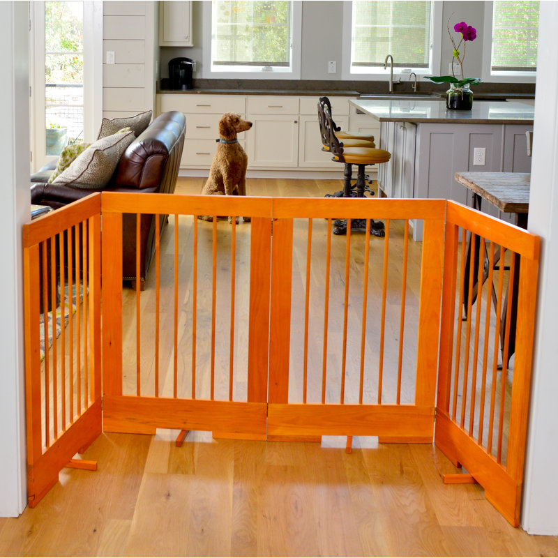 Oak 4-Panel Freestanding Solid Wood Pet Gate