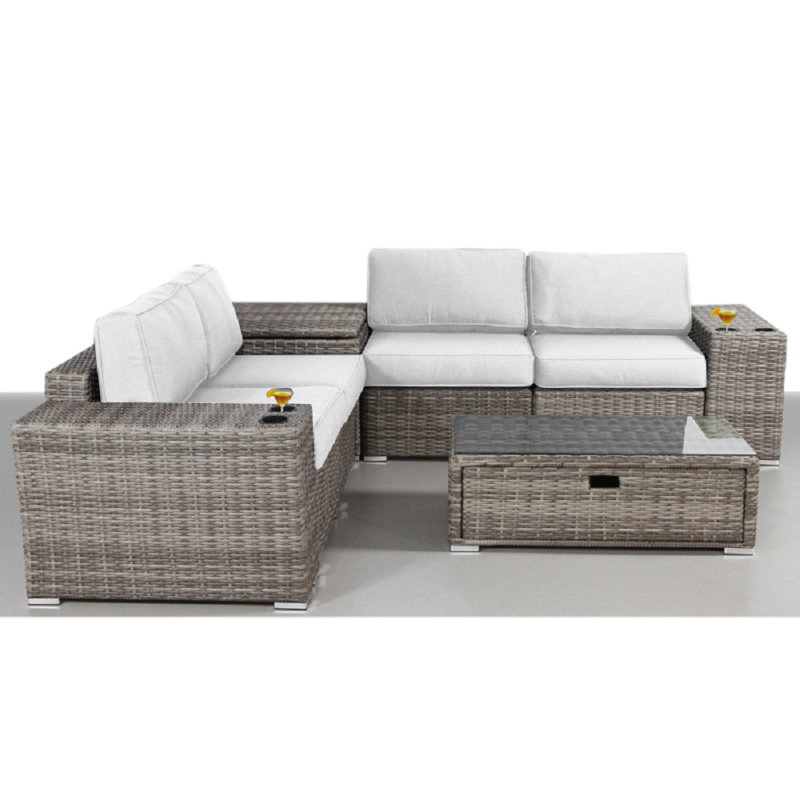 Wenlock Wicker- Fully Assembled 4 - Person Seating Group with Sunbrella Cushions, Canvas