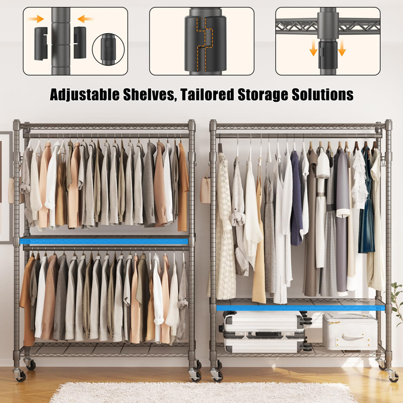 Gerodi 90cm W Rolling Clothes Rack, Grey