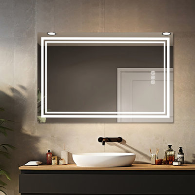 Miroir de salle de bain 48 po x 36 po avec façade à DEL, 5 minutes, 3 couleurs à intensité variable, éblouissant luxe Hd Reflection 5 réglable, fin