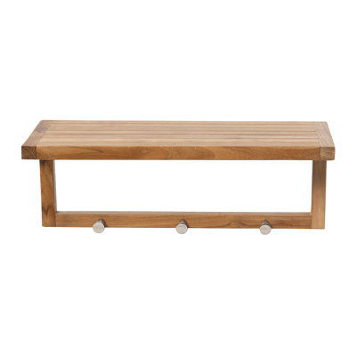 Teak Wall Shelf with Hooks