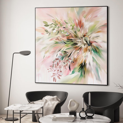 Extra Large Wall Art Fabric Print - Hummingbird and Floral Explosion Pastel Botanical Artwork Decor for Living Room or Bedroom - "Frame Assembly Required (Unfinished Frame)"