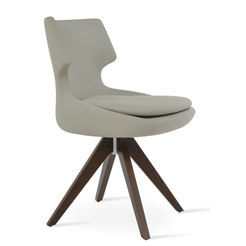 Patara Pyramid Swivel Dining Chair, White Leatherette, Walnut