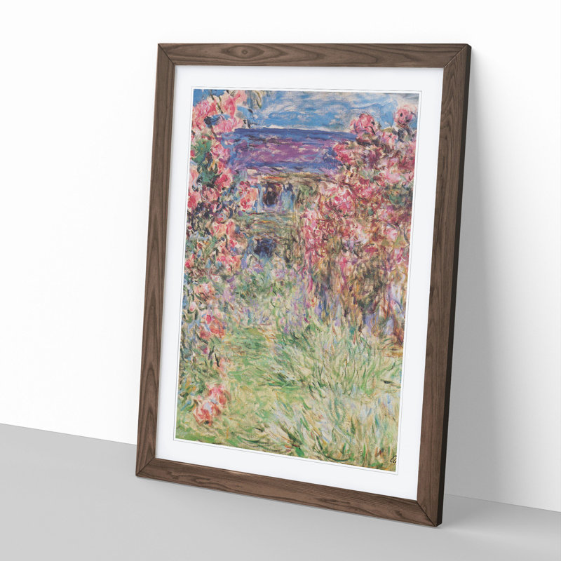 Rose House by Claude Monet - Picture Frame Painting, 65cm H x 48cm W x 2cm D, Walnut Framed