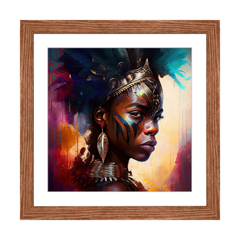 Powerful African Warrior Woman IV, Classic Wood Open Corner Frame Paper, 16" H x 16" W x 1" D