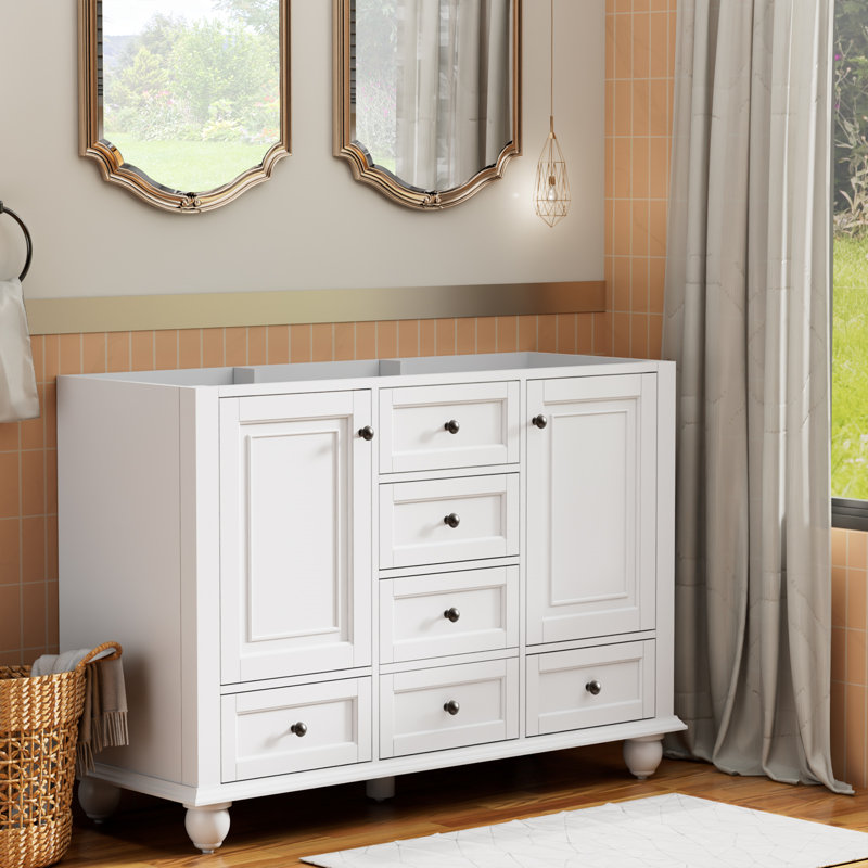 48" Double Sink Bathroom Vanity Base Only, Painted Surface, Soft-Close Doors, White