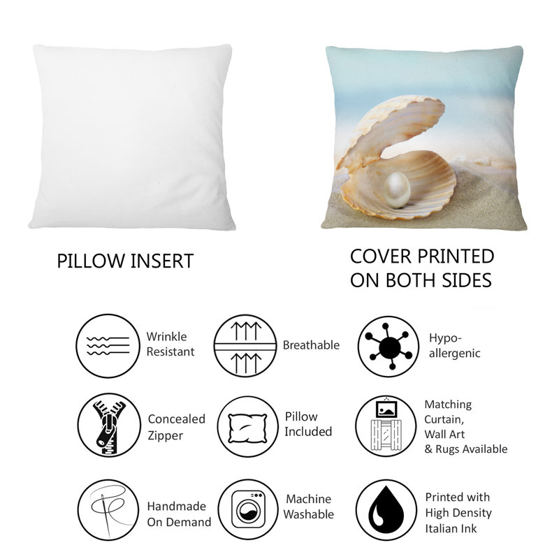 Coussin Shell avec une perle - 1 imprimé nautique et côtier
