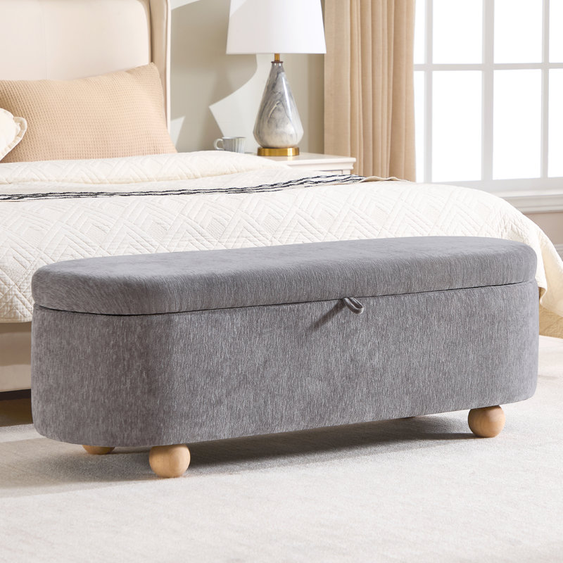 Banc ottoman de rangement ovale de 51,2 pouces avec pieds en bois, Grey