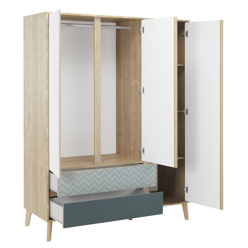 Morones 3 Door Wardrobe, White/Brown/Dark Grey