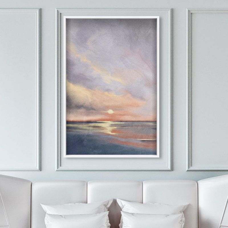 Oliver Gal Sunset Reflection Coastal Landscape - Luxury Shadowbox Framed Wall Art, 46.5" H x 31.5" W, White