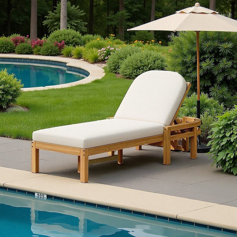 Chaise longue d'extérieur en bois d'acacia de qualité supérieure avec dossier réglable à 5 positions, Teck clair