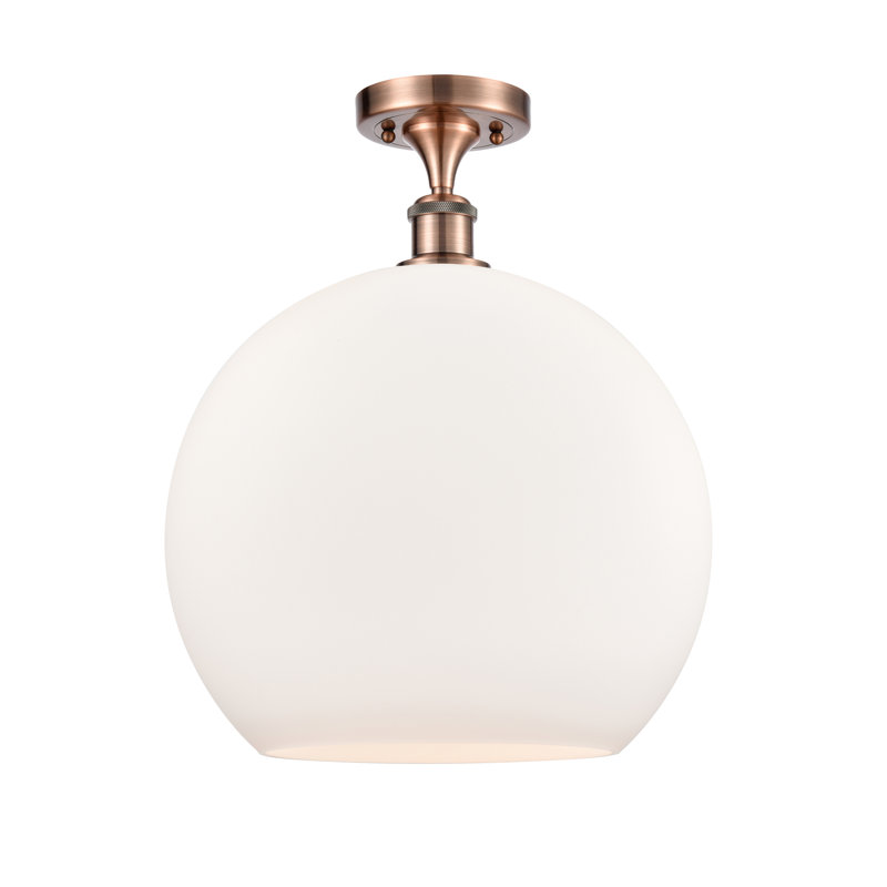 Plafonnier semi-encastré 1 lumière Cindi, Blanc mat, H 18,38 po x l 13,75 po x P 13,75 po, Cuivre antique