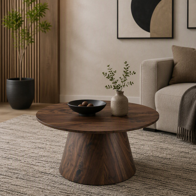 Table basse ronde en grain de bois noyer - 23,6 pouces, Walnut