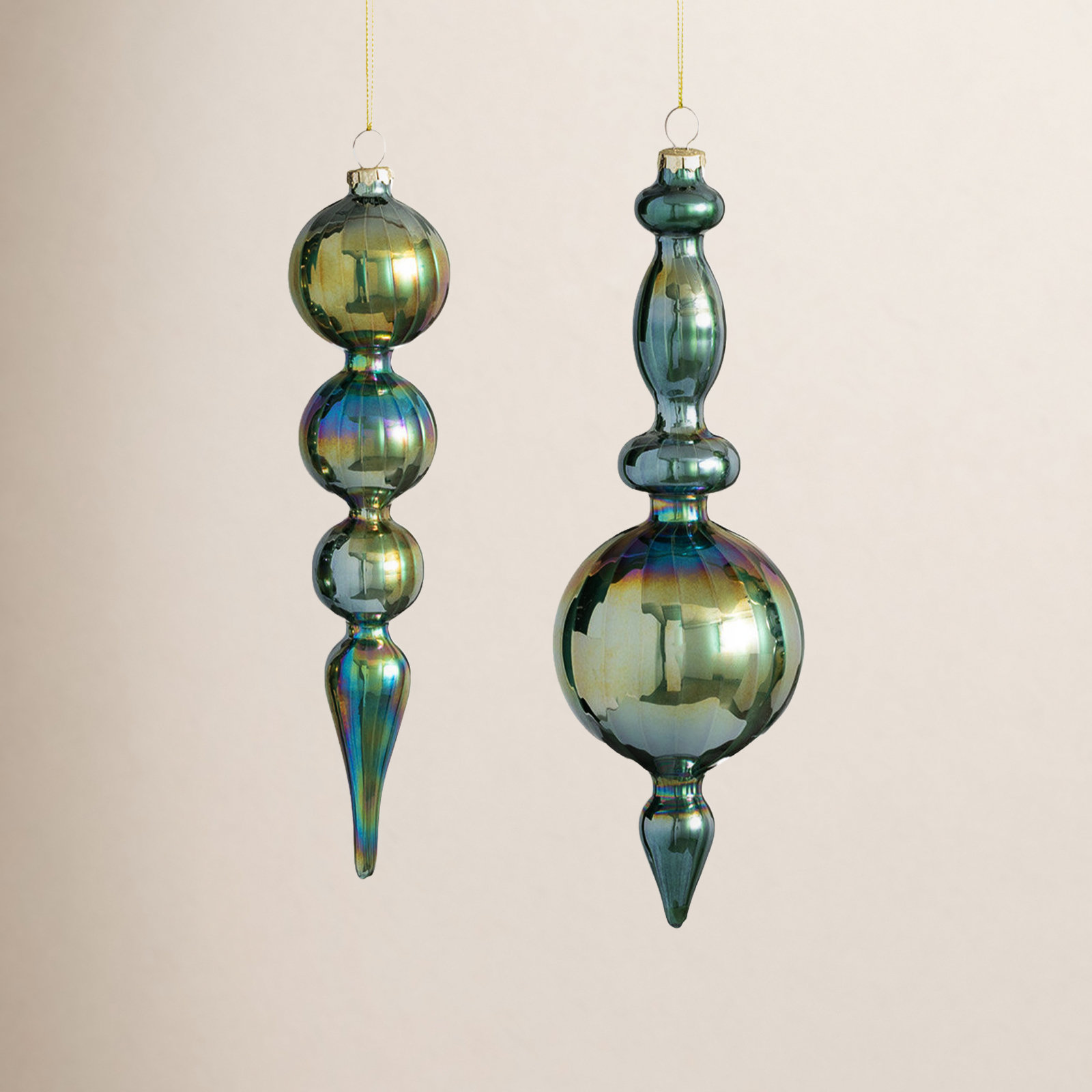 2 Piece Lustrous Finial Ornament Set